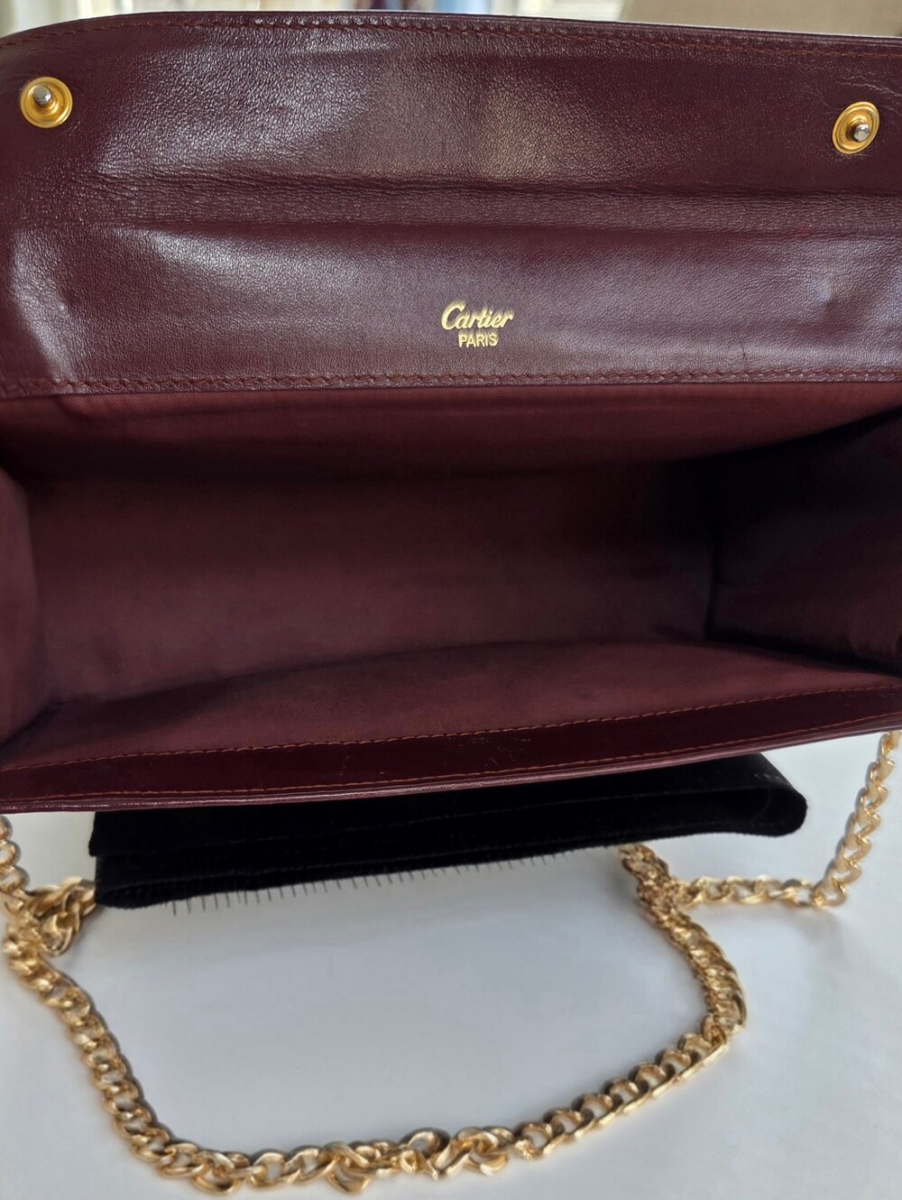 Cartier Must De Cartier Burgundy Leather Chain Pouch with Gold Trim Modified-COA - Picture 5 of 11